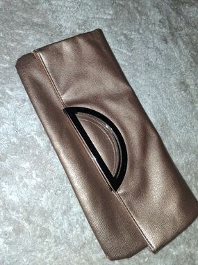 Style & Co. Rose Gold Foldover Clutch with Black Handle Accent